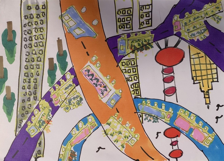 举办“童心向党，共同抗疫”抗疫主题绘画比赛 图为“繁忙的运菜大队”的儿童画作3.jpg